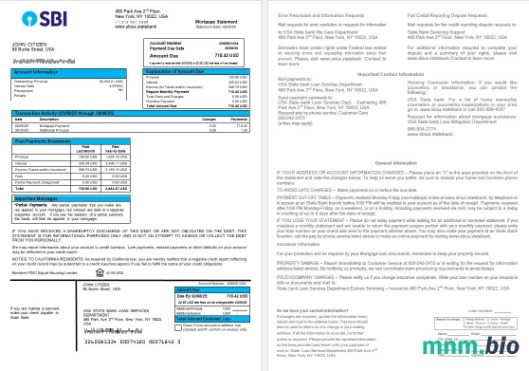 USA State Bank of Indian wyciąg z kredytu hipotecznego w formatach Word i PDF